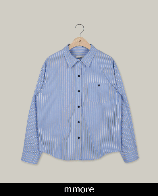 [mmore] wood button stripe shirts블루 단독주문시 당일발송