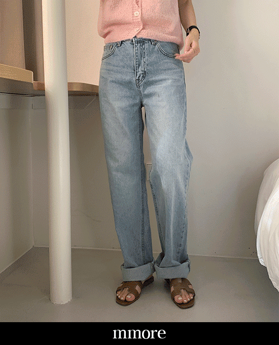[당일발송][mmore] light-blue wide ring denim pants